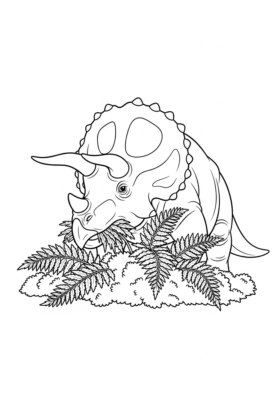 Triceratops eating prehistoric ferns coloring page