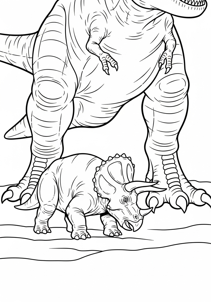 Triceratops facing a T-Rex coloring page