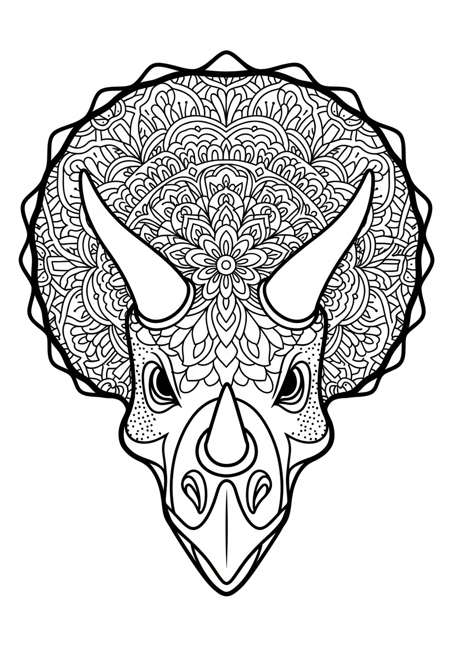 Triceratops frill mandala design coloring page