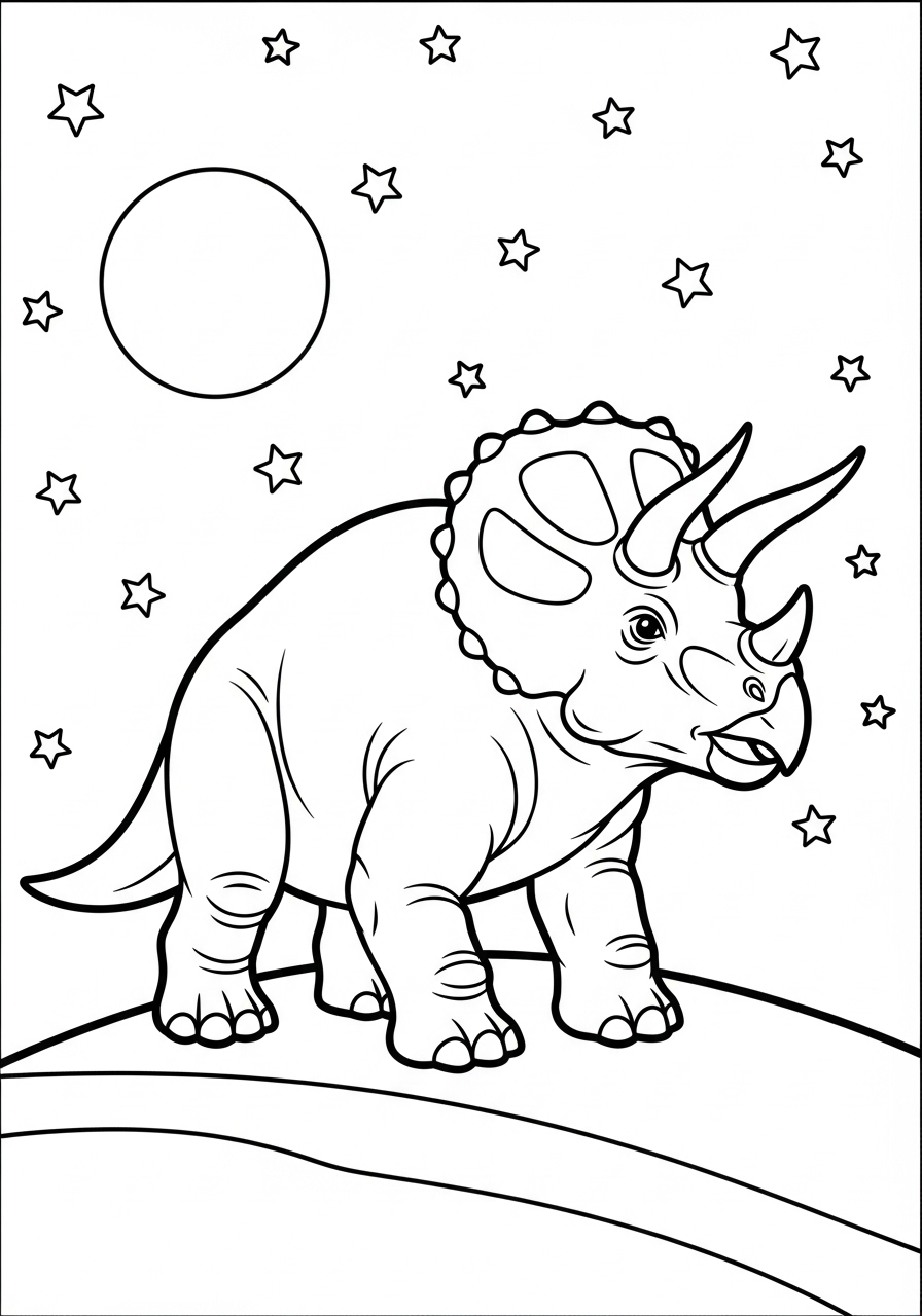 Triceratops under starry night coloring page