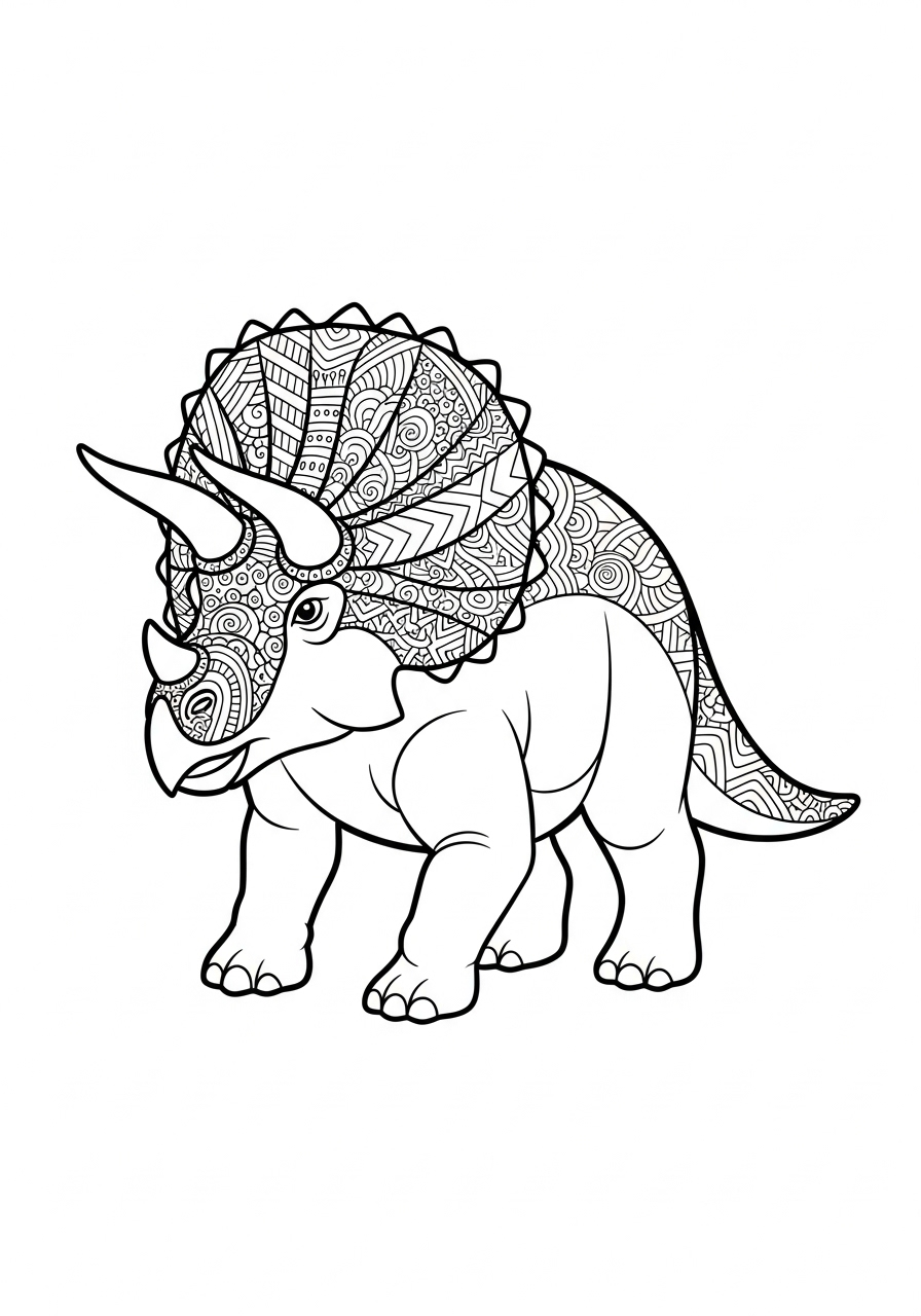 Triceratops with zentangle frill coloring page