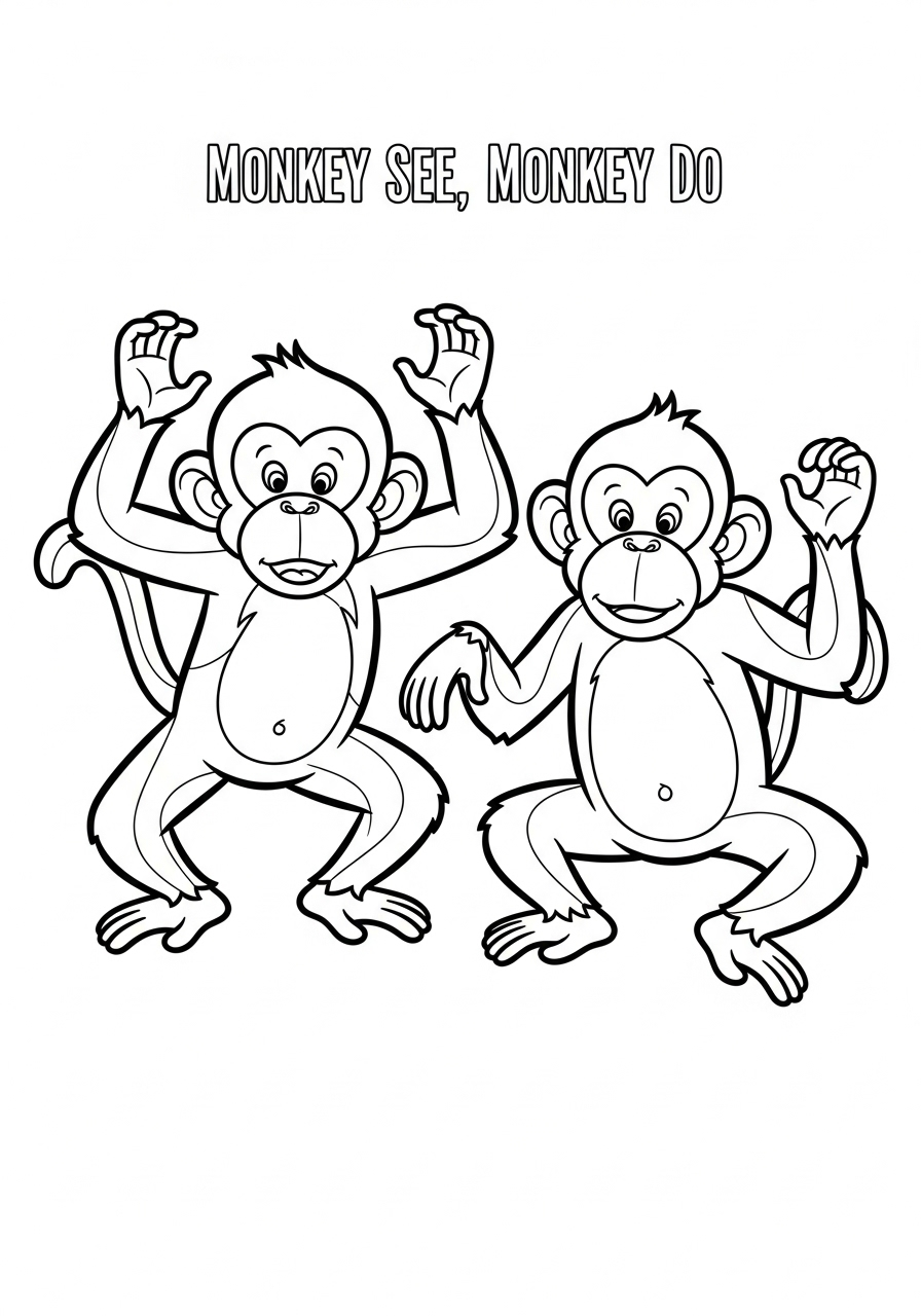 Two monkeys mirroring poses coloring page