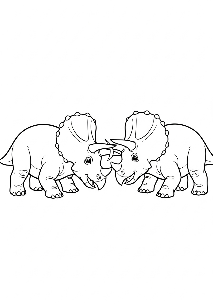 Two young Triceratops playing coloring page