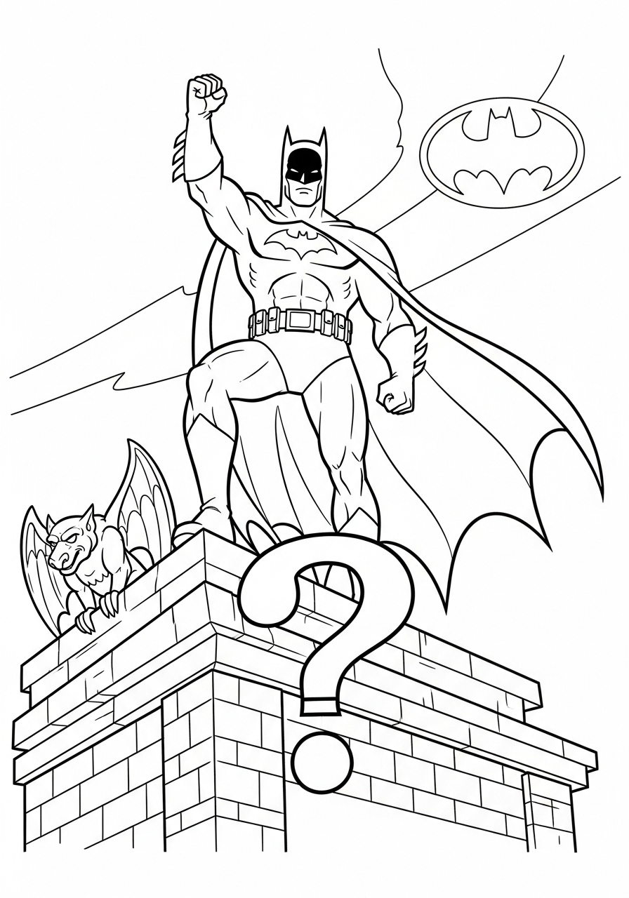Victorious Batman on rooftop coloring page