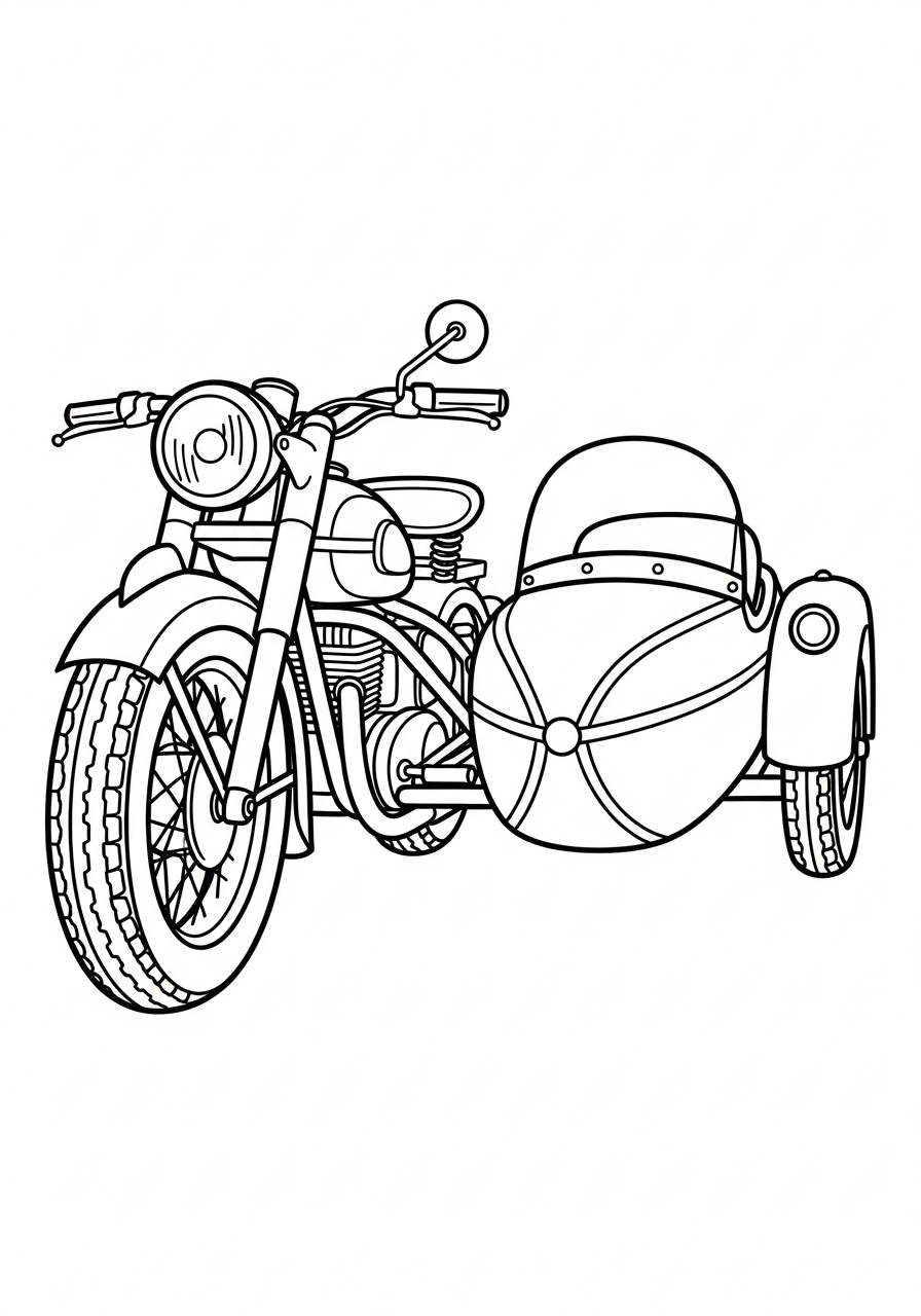 Vintage 1950s motorcycle with sidecar coloring page