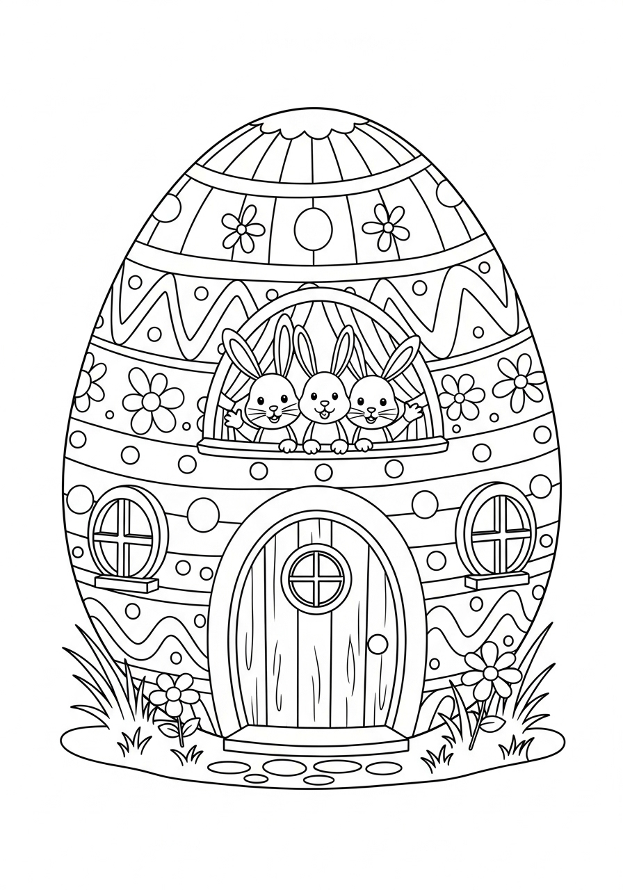Easter Coloring Pages 22 Whimsical Easter egg house coloring page