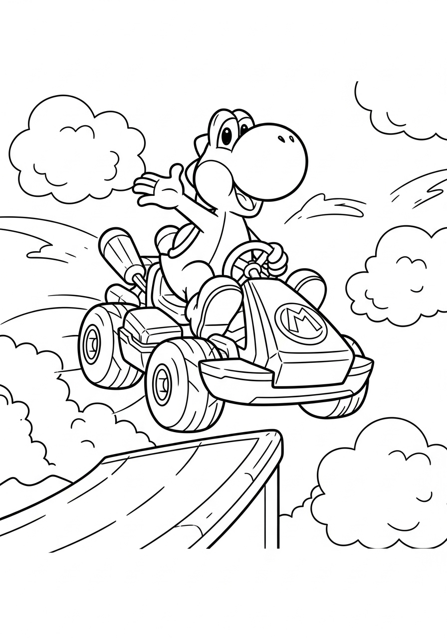 Yoshi doing mid-air trick off ramp coloring page