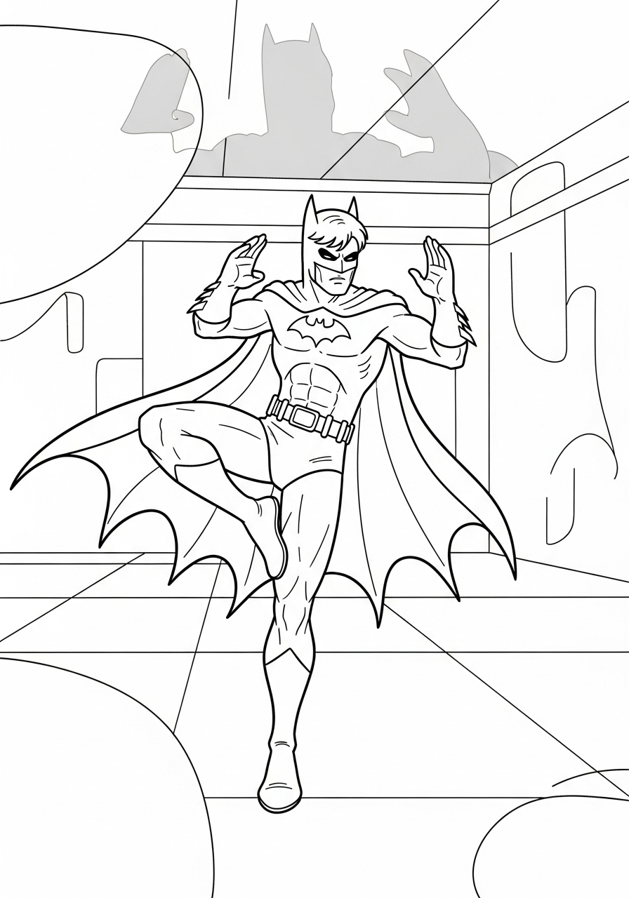 Young Batman training martial arts coloring page