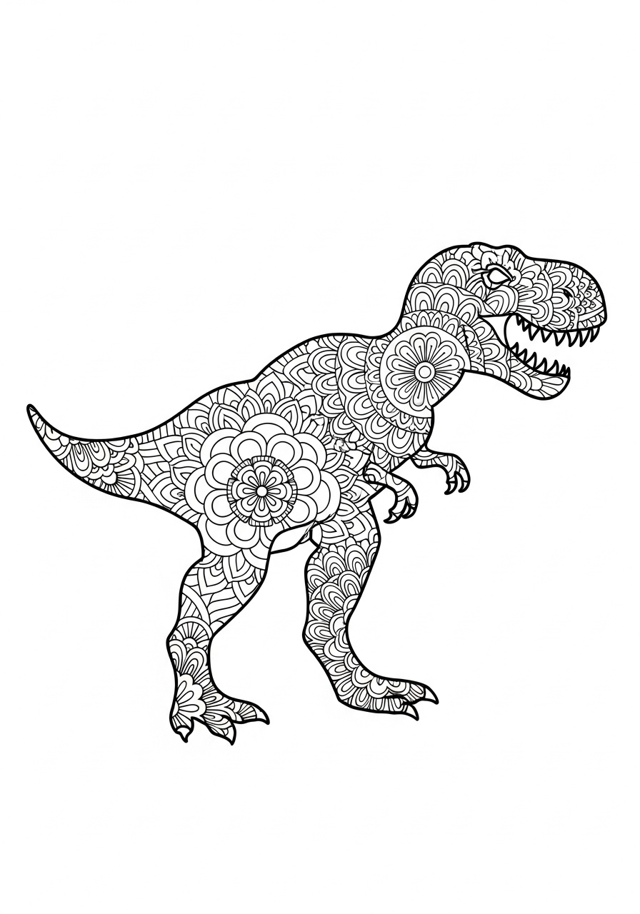 T-Rex Coloring Pages 25 Zentangle pattern T-Rex coloring page