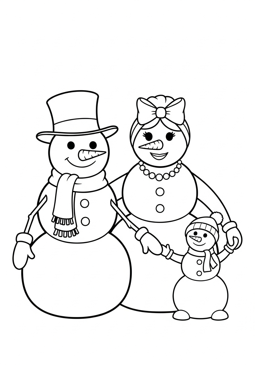 Snowman Coloring Pages 2 A happy snowman family portrait coloring page