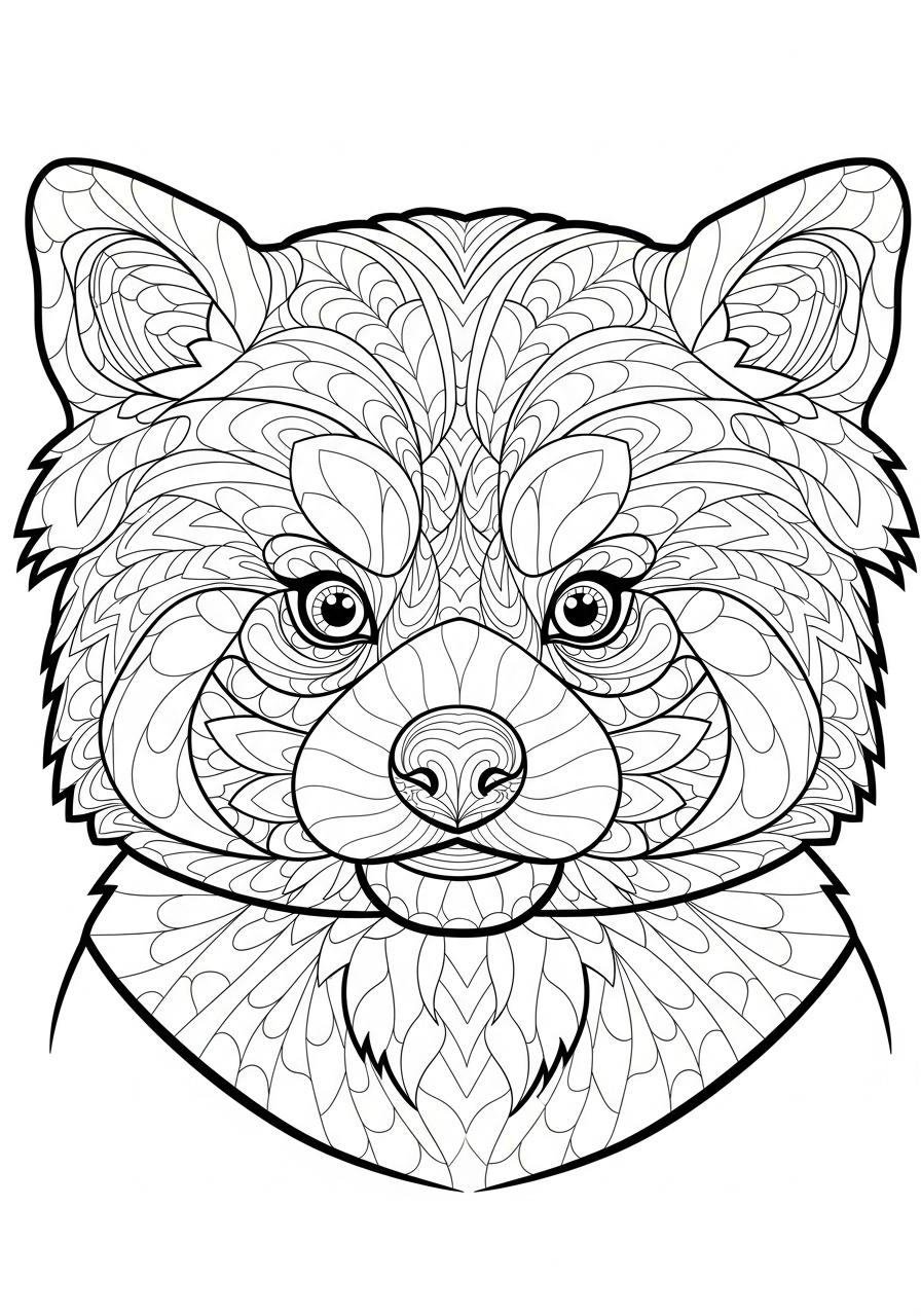 Abstract zentangle red panda face coloring page