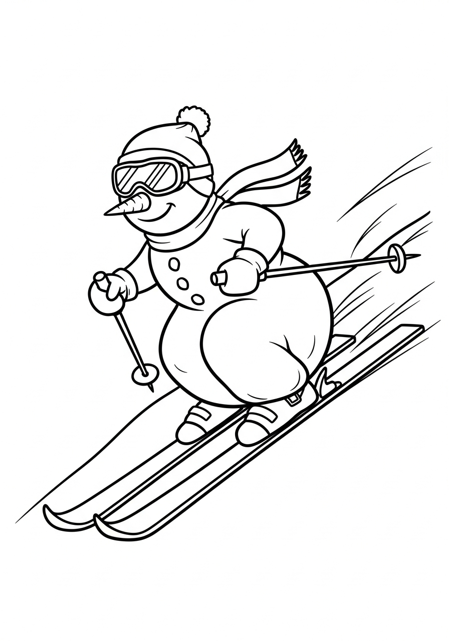 Snowman Coloring Pages 3 Action shot of snowman skiing coloring page