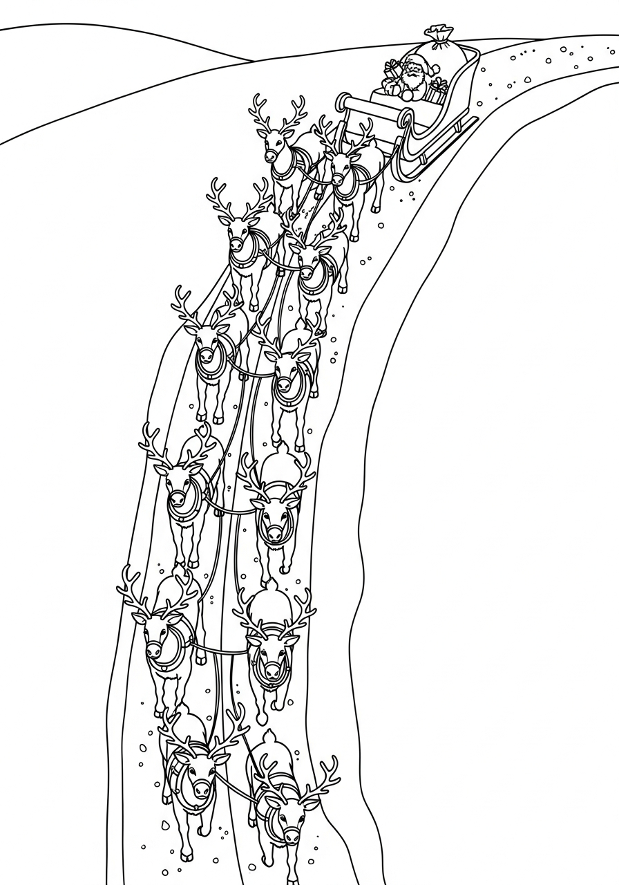 Santa Sleigh Coloring Pages 25 Aerial view of sleigh and reindeer coloring page