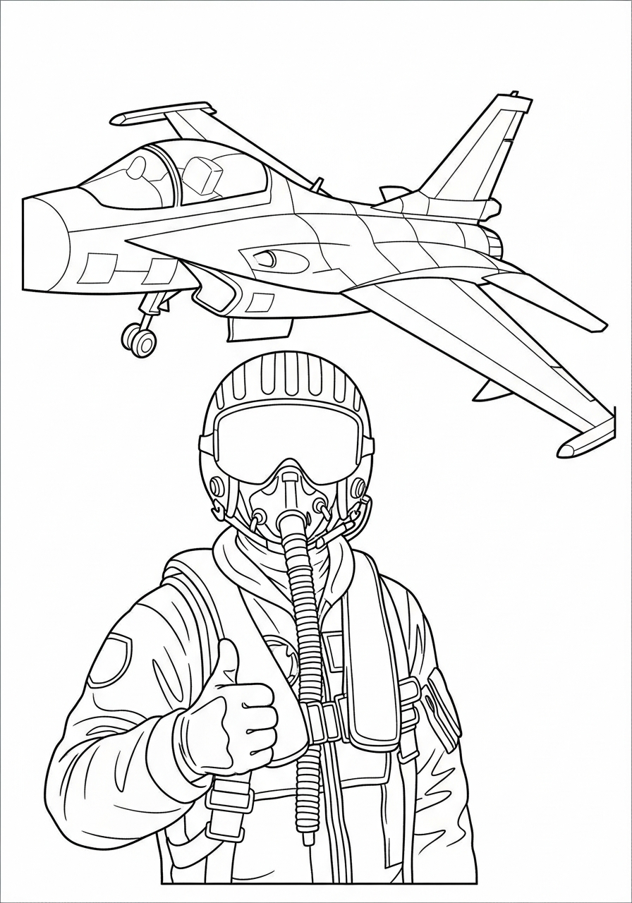 Soldier Coloring Pages 2 Air Force pilot by jet coloring page