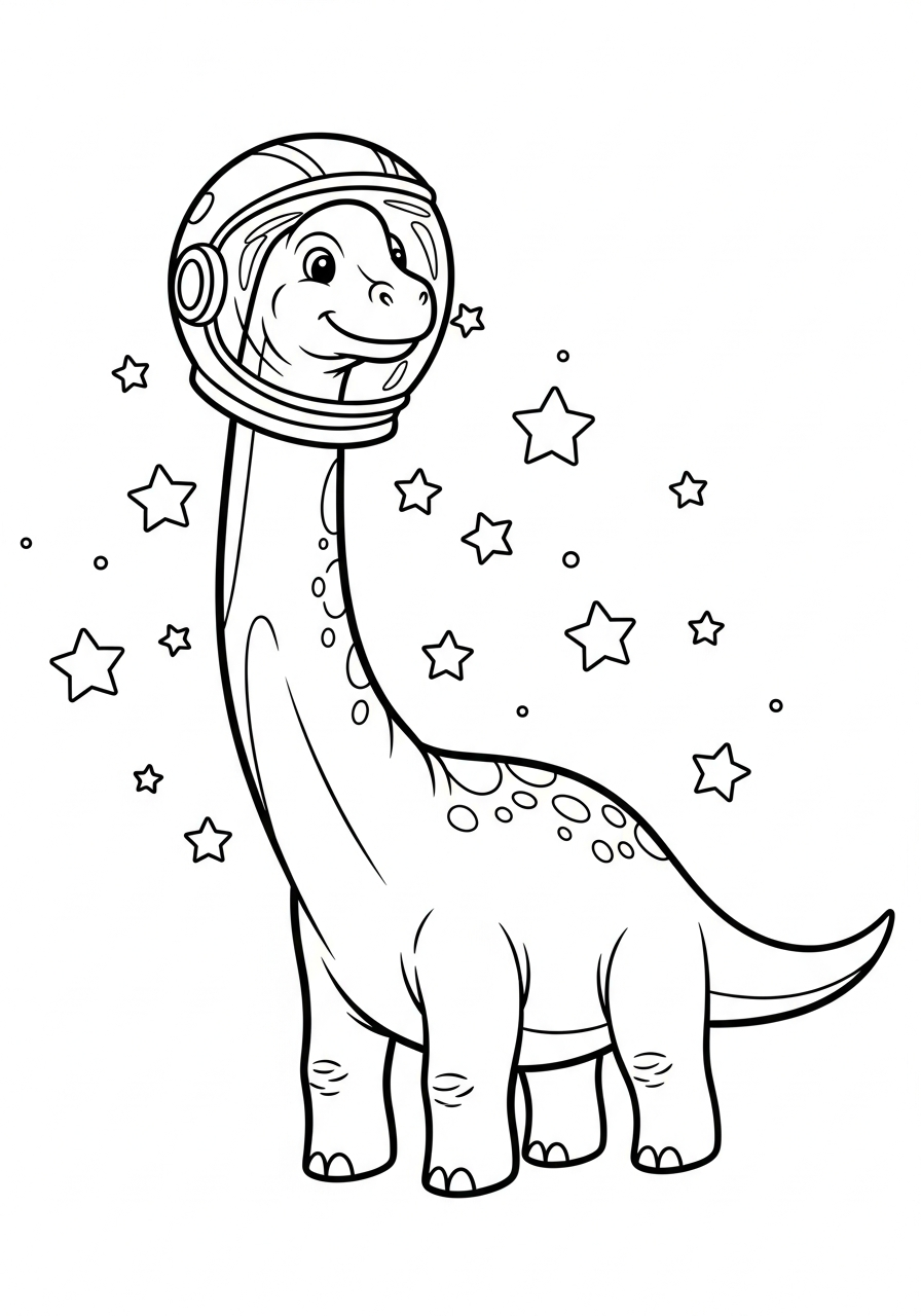Brachiosaurus Coloring Pages 2 Astronaut Brachiosaurus in space helmet coloring page