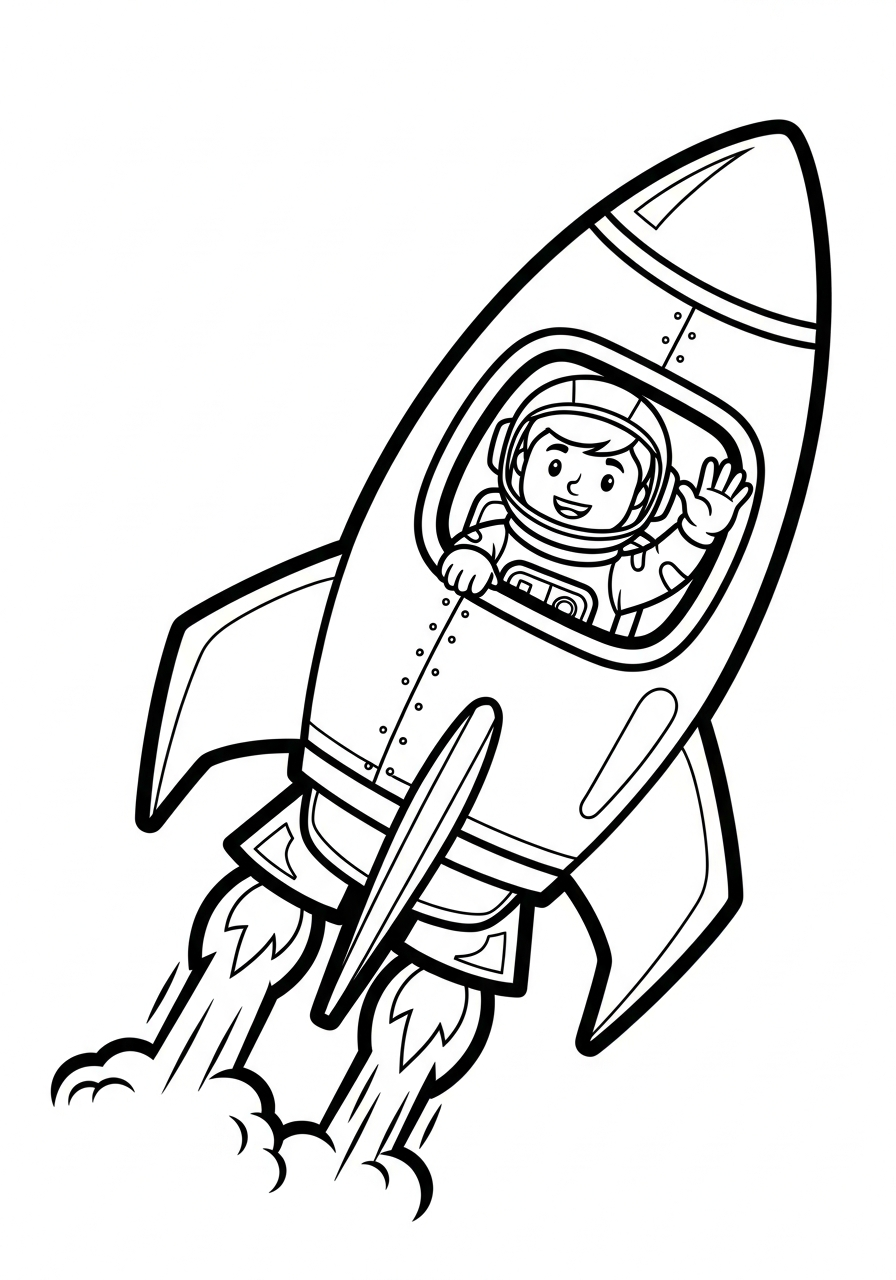 Rocket Ship Coloring Pages 3 Astronaut waving from rocket window coloring page