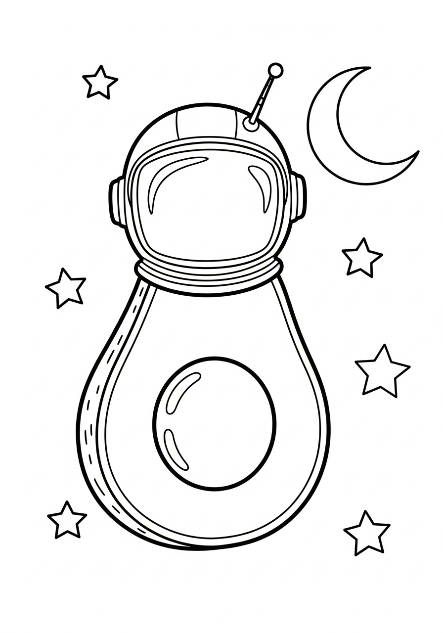 Avocado astronaut in space with stars coloring page
