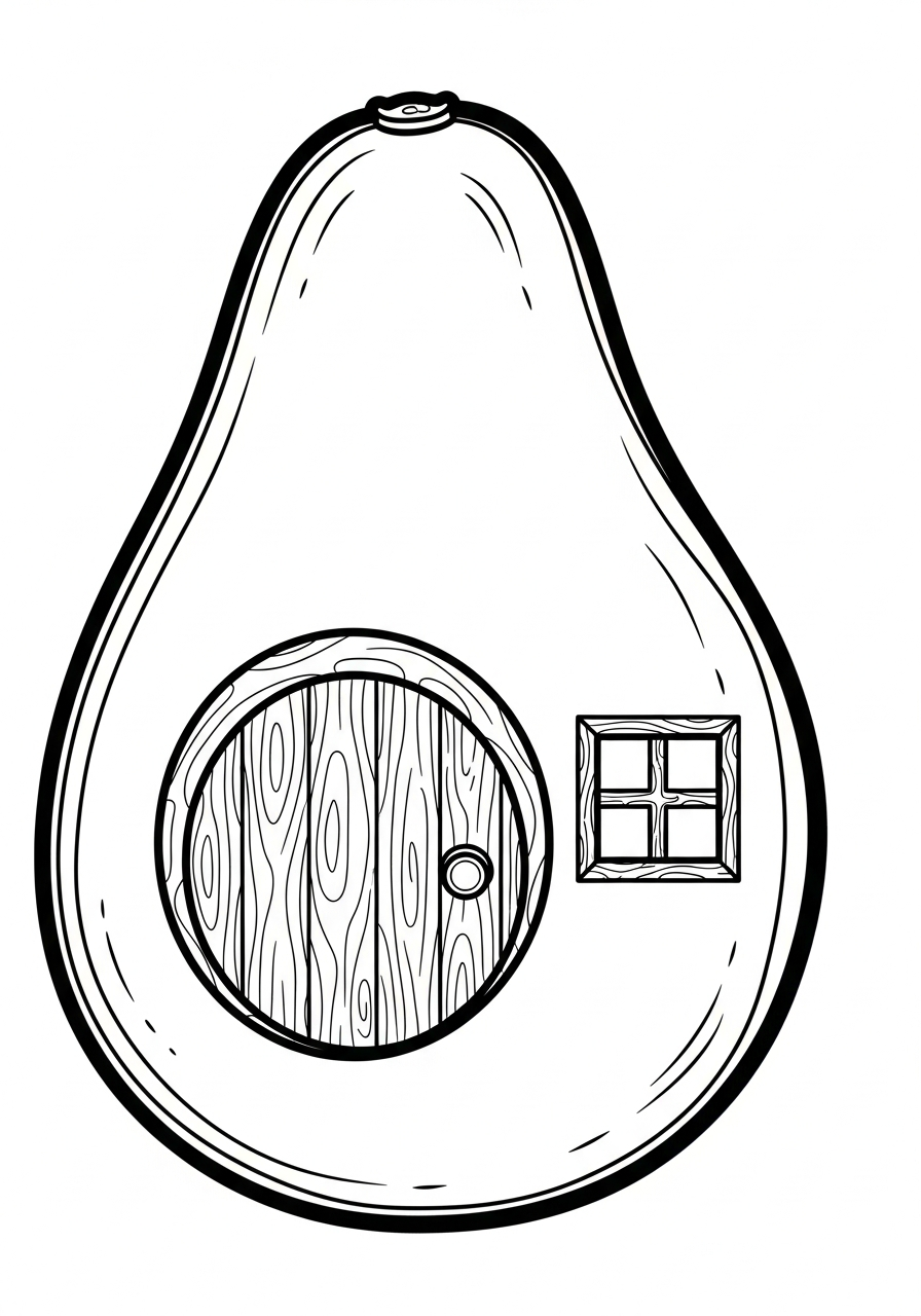 Avocado half as a tiny house coloring page