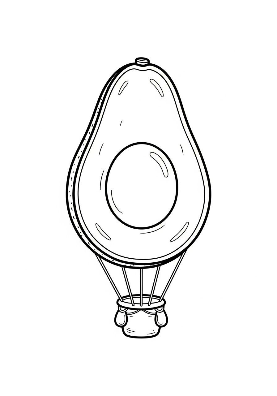 Avocado half as hot air balloon coloring page