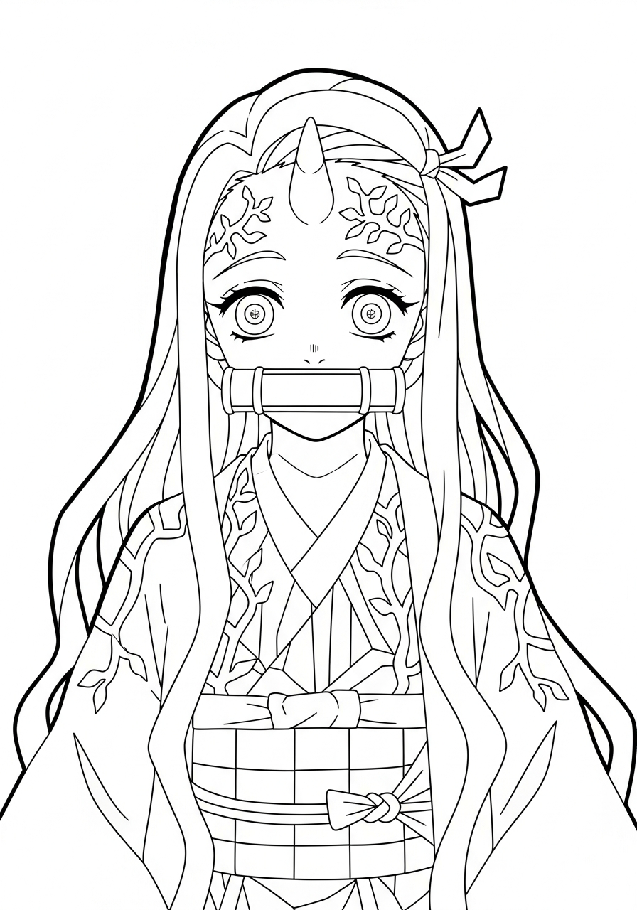 Nezuko Coloring Pages 3 Awakened Nezuko with horn coloring page