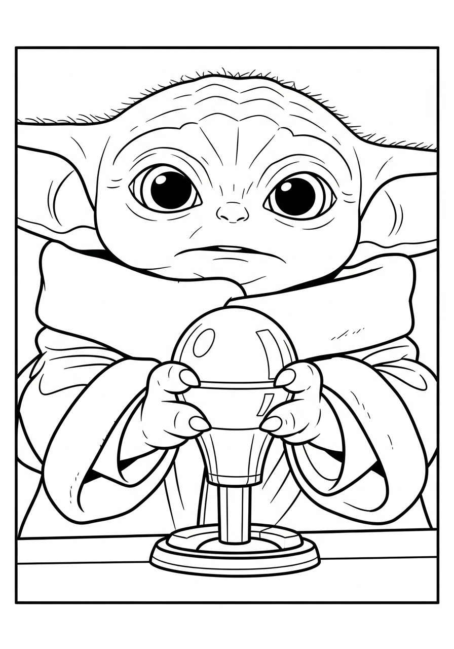Baby Yoda Coloring Pages 9 Baby Yoda holding silver ball knob coloring page