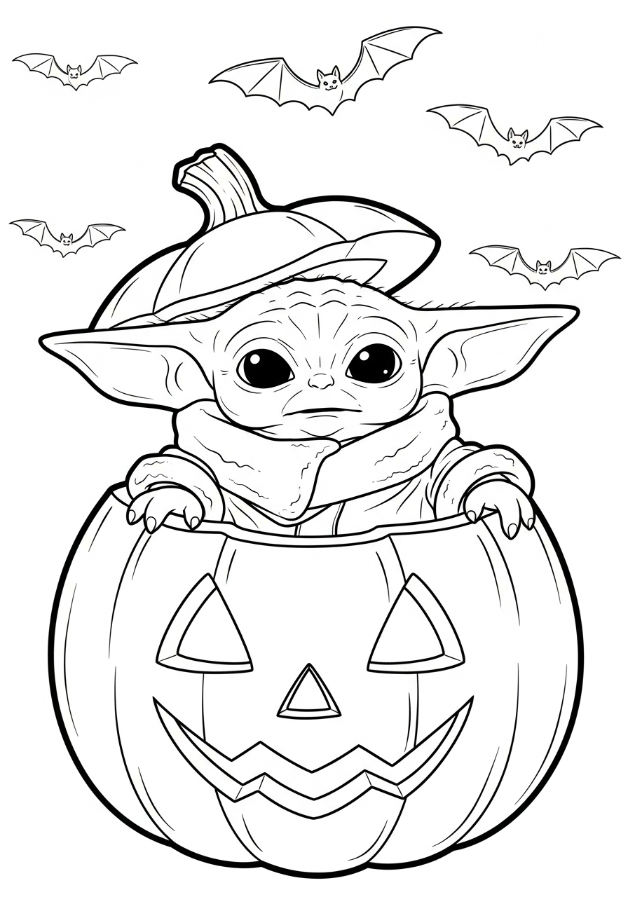 Baby Yoda Coloring Pages 13 Baby Yoda inside Halloween pumpkin coloring page