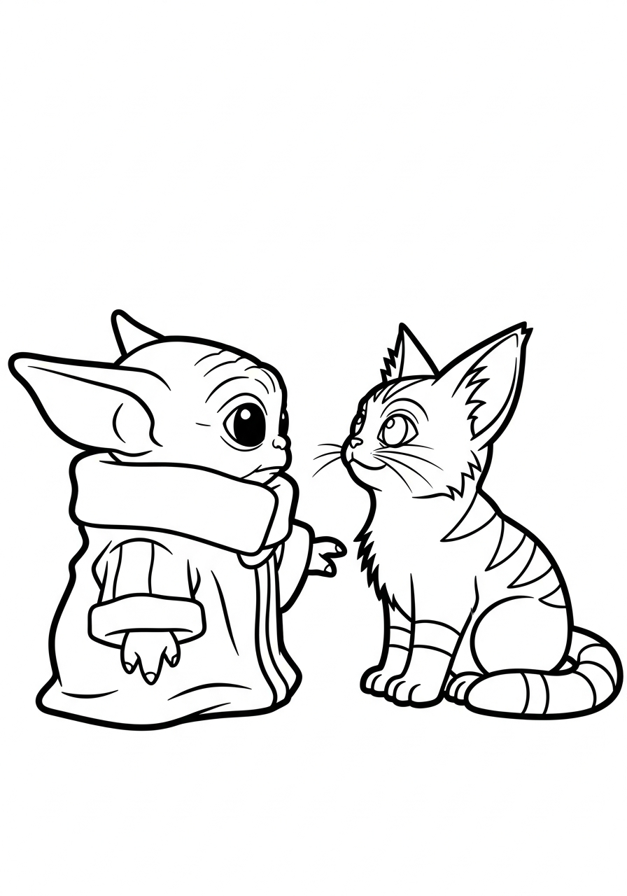 Baby Yoda Coloring Pages 14 Baby Yoda looking at Loth-cat coloring page