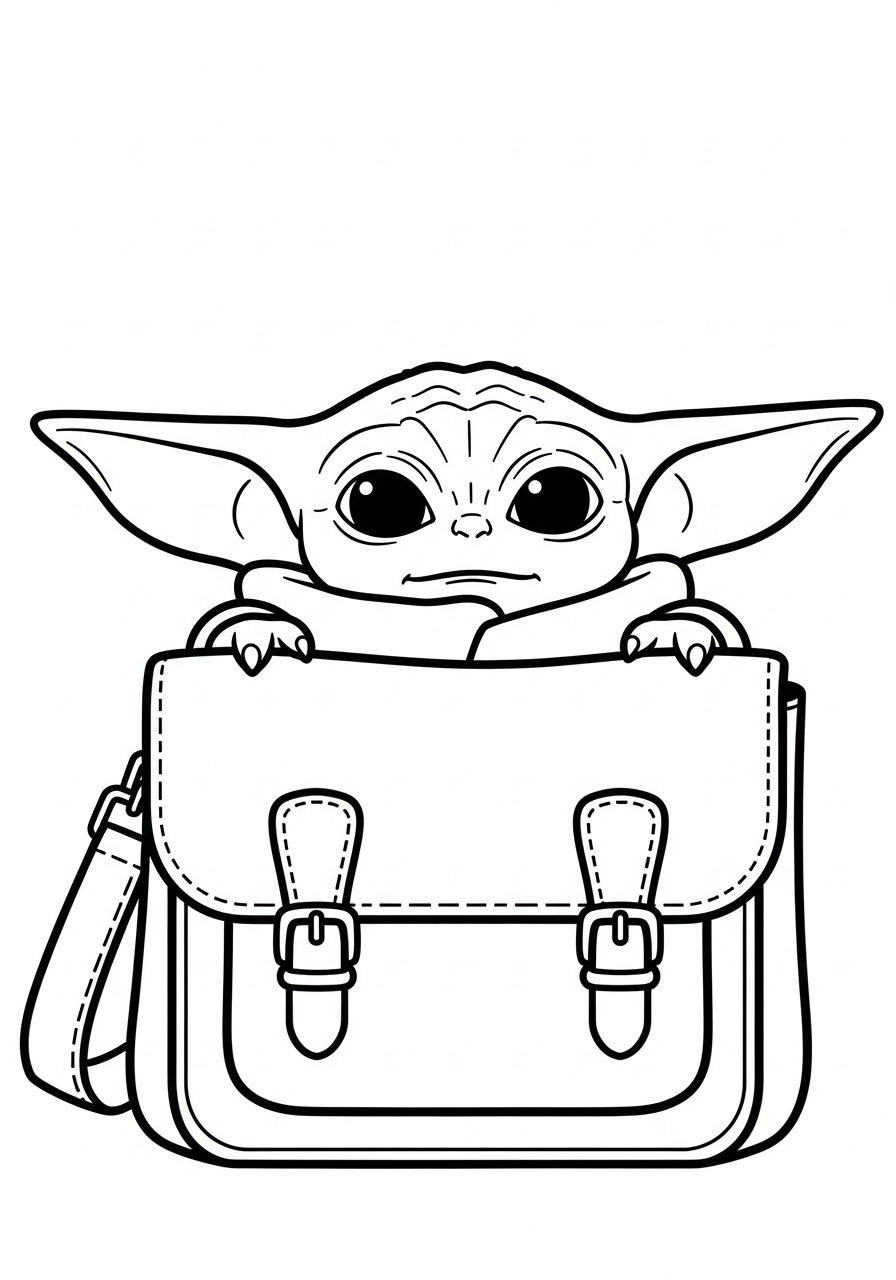 Baby Yoda Coloring Pages 16 Baby Yoda peeking out of bag coloring page
