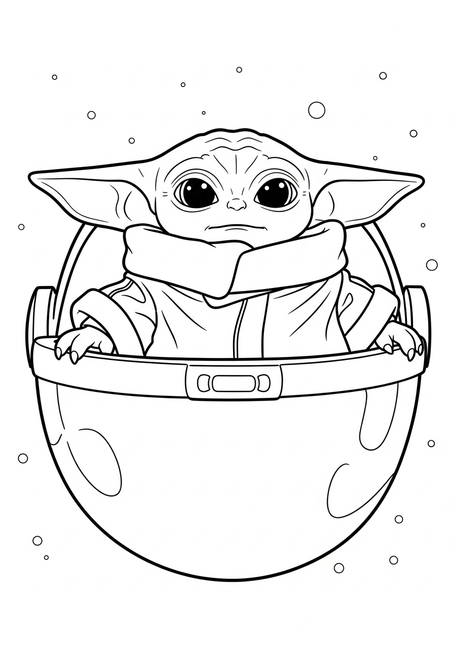 Baby Yoda Coloring Pages 20 Baby Yoda sitting in hover pod coloring page