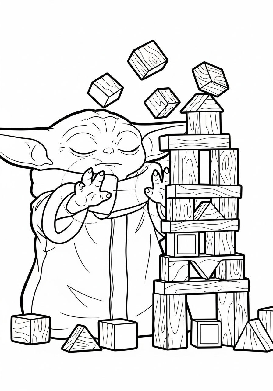 Baby Yoda Coloring Pages 22 Baby Yoda stacking wooden toy blocks coloring page