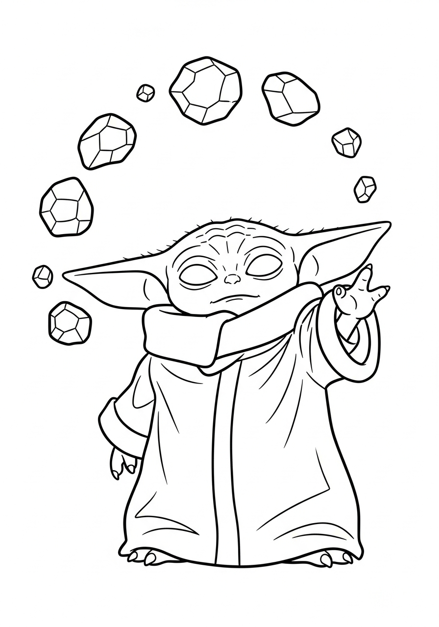 Baby Yoda Coloring Pages 23 Baby Yoda using magic force hand coloring page