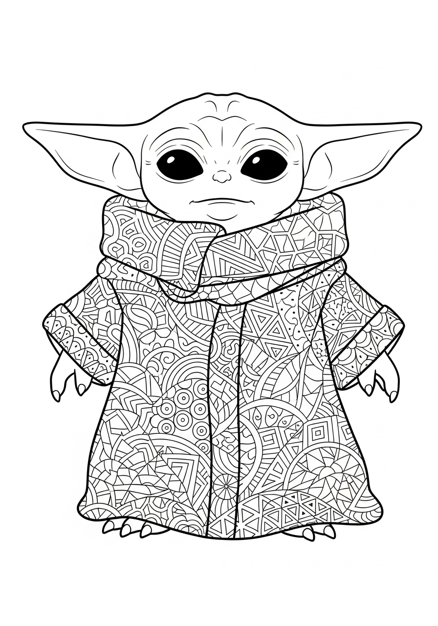 Baby Yoda Coloring Pages 26 Baby Yoda with zentangle art style coloring page