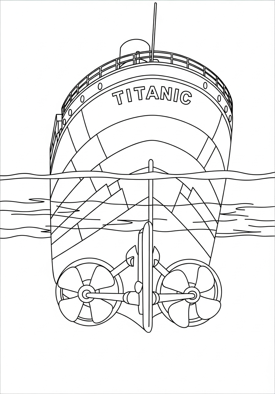 Back of Titanic and propellers coloring page
