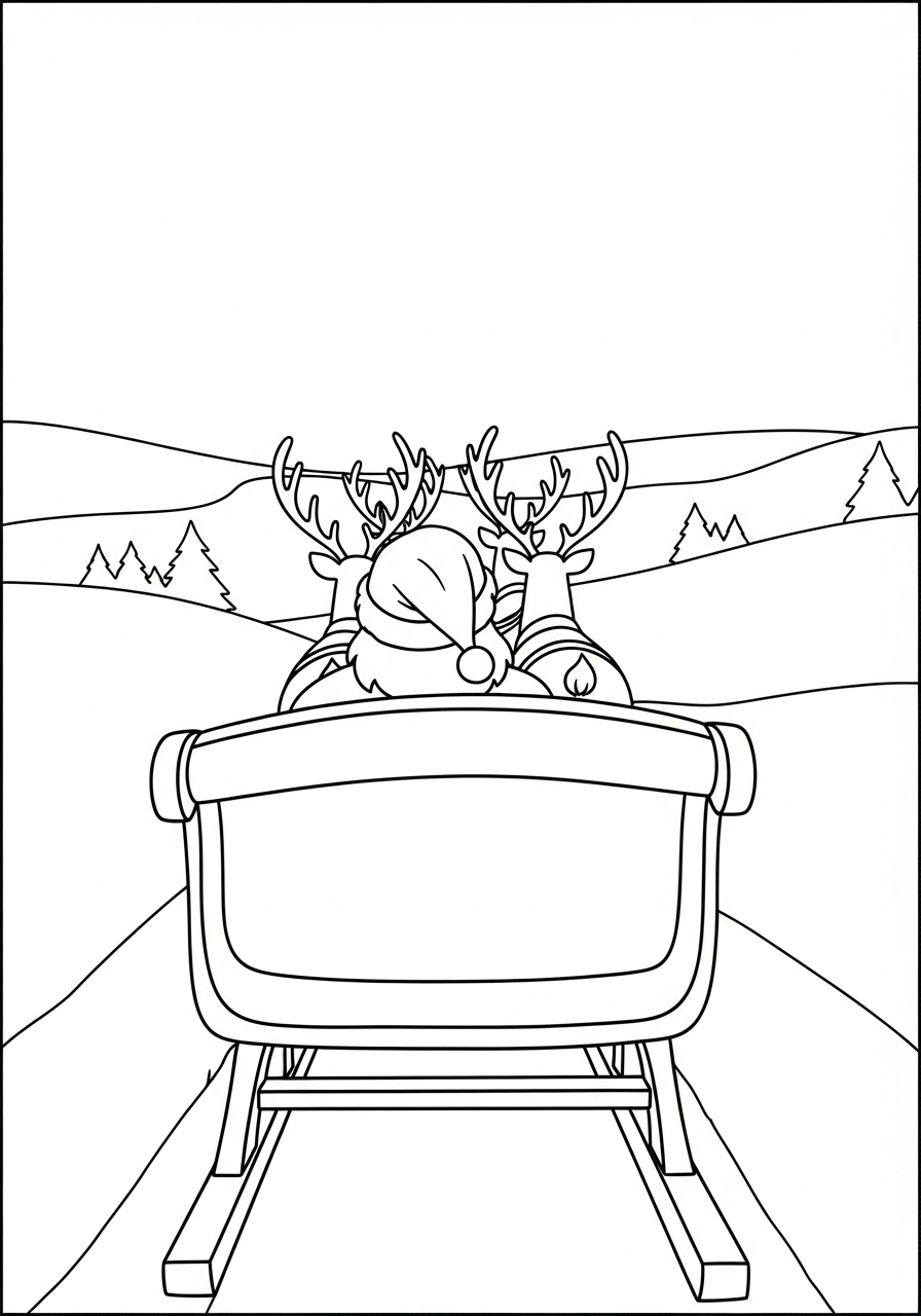 Santa Sleigh Coloring Pages 24 Back view of flying sleigh coloring page