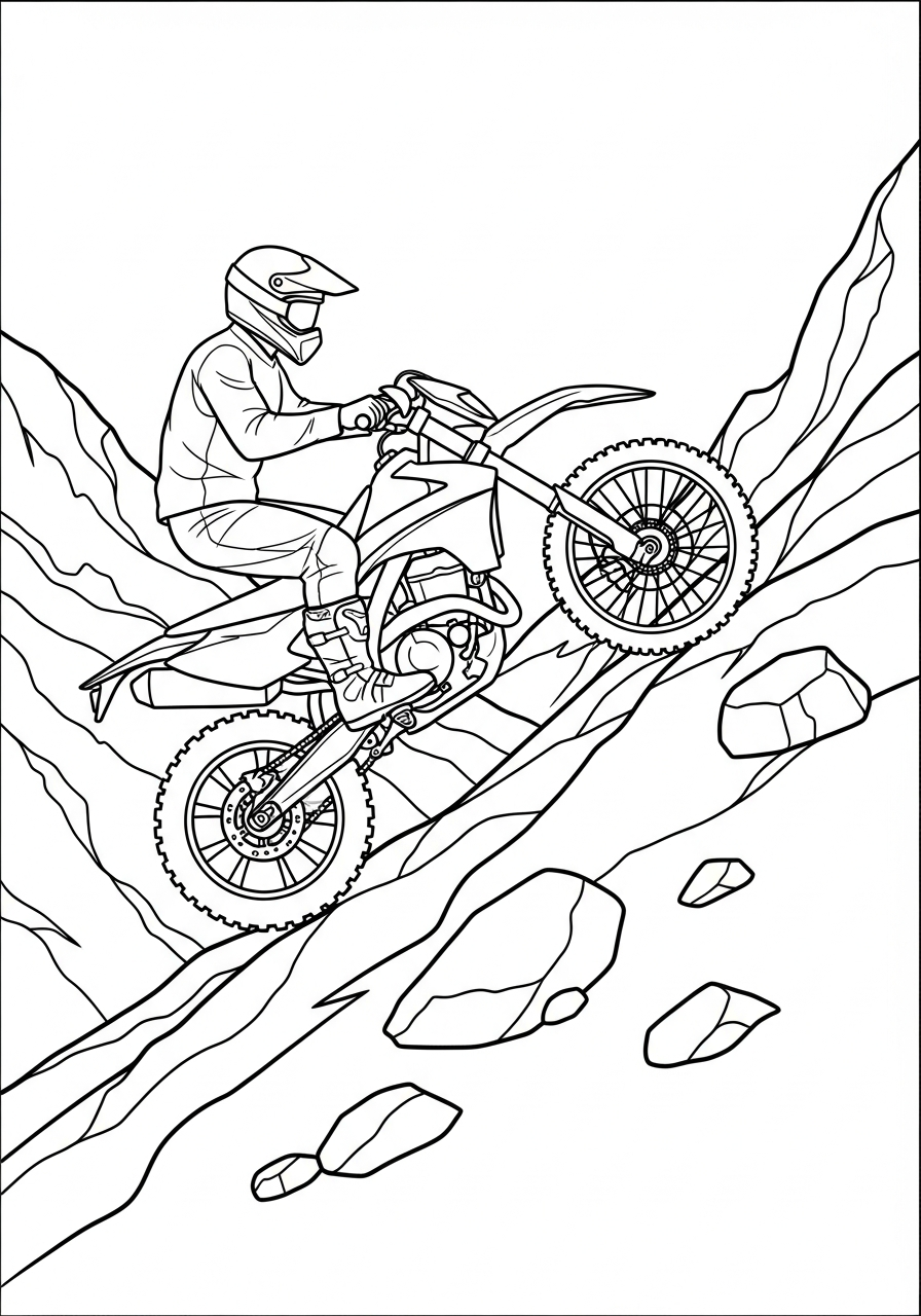 Dirt Bike Coloring Pages 4 Bike climbing steep rocky mountain coloring page