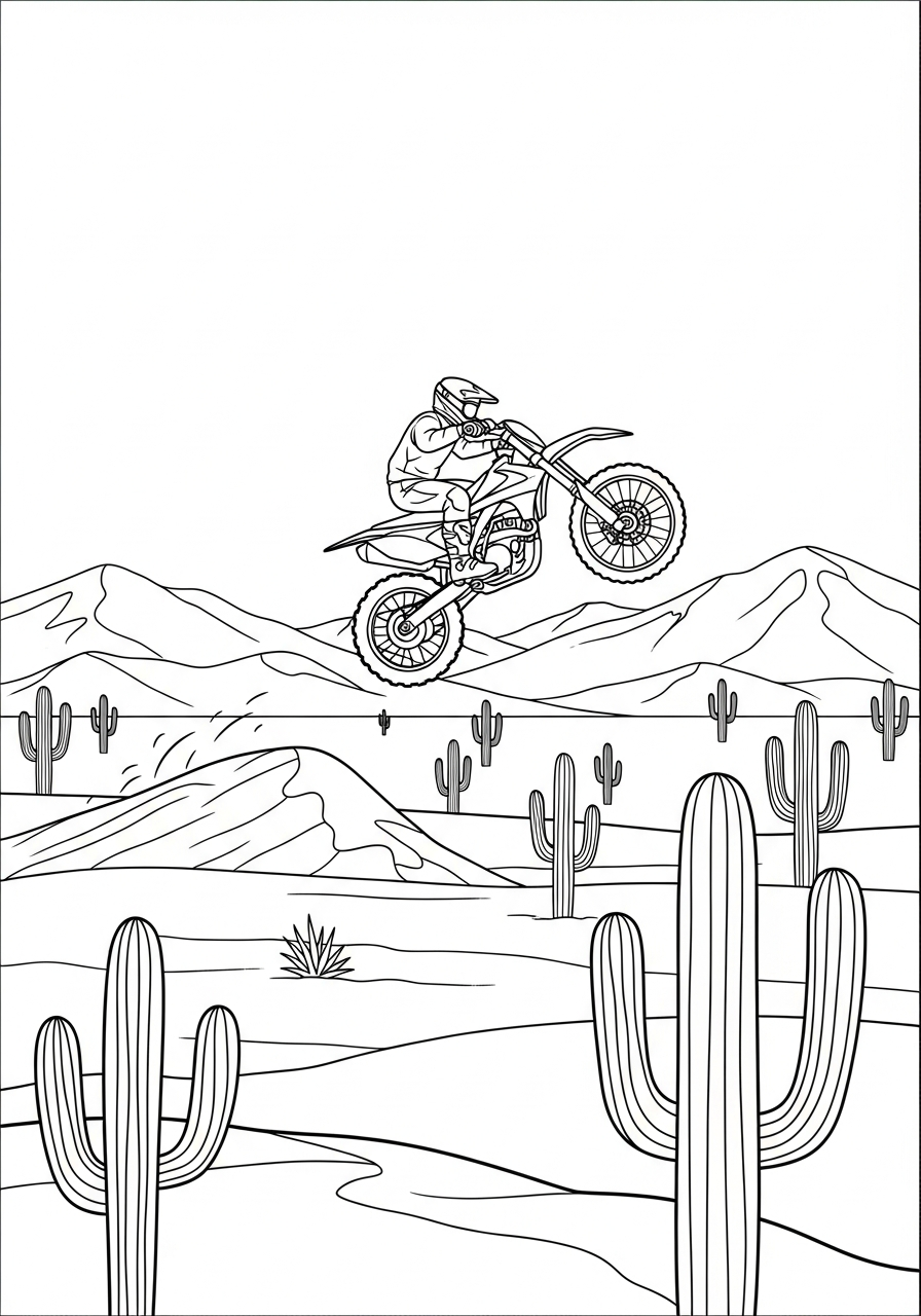 Dirt Bike Coloring Pages 7 Bike racing through a vast desert coloring page