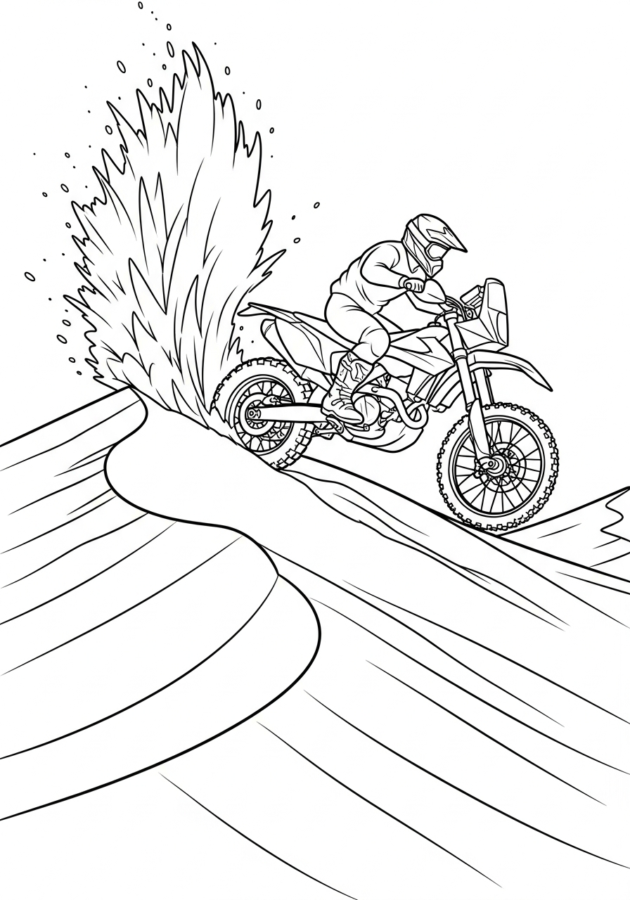 Dirt Bike Coloring Pages 8 Bike riding on a large sand dune coloring page