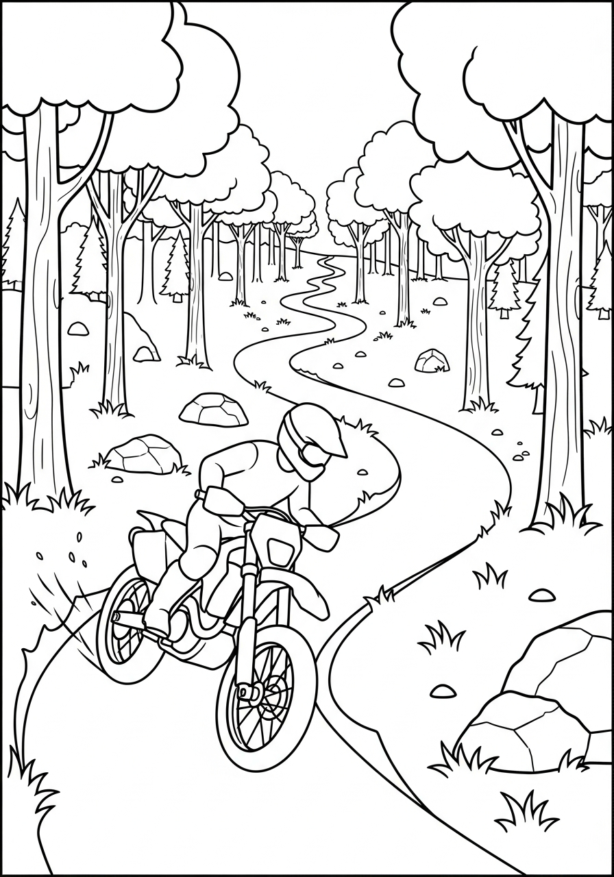 Dirt Bike Coloring Pages 9 Bike riding on a narrow forest trail coloring page