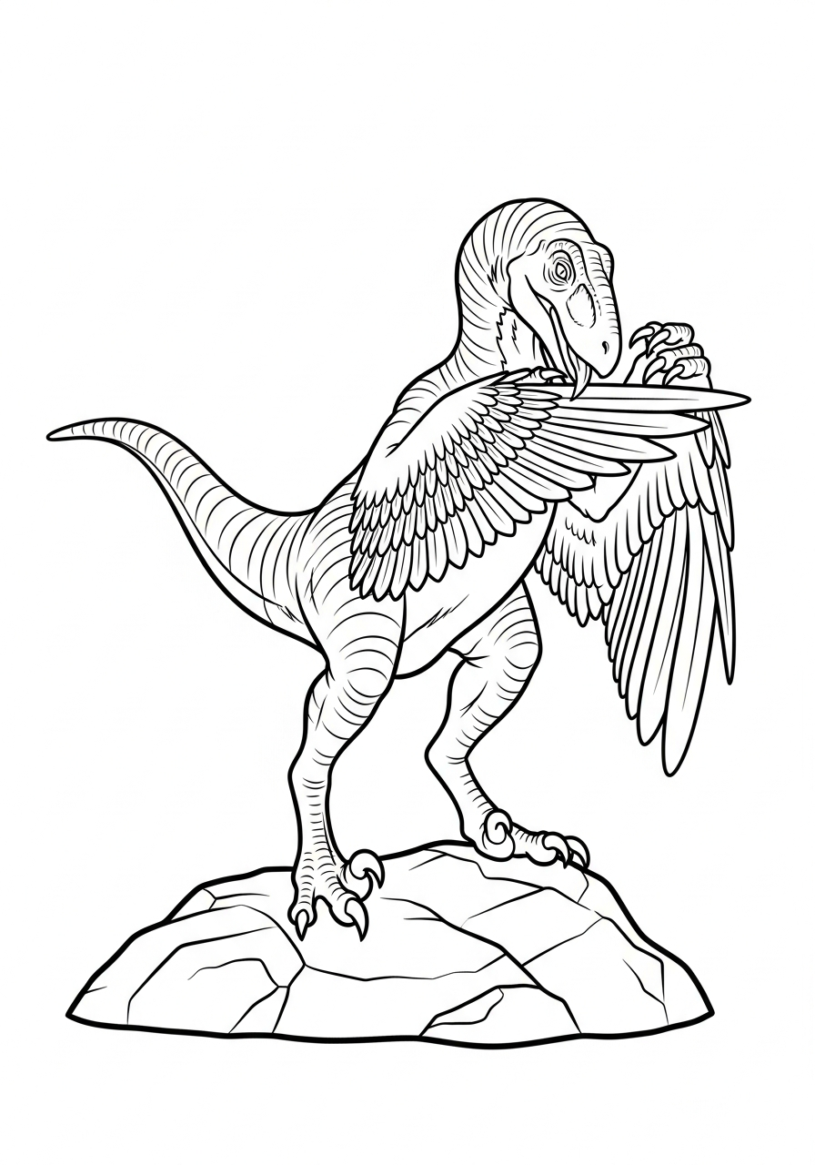 Velociraptor Coloring Pages 2 Bird-like velociraptor cleaning its feathers coloring page