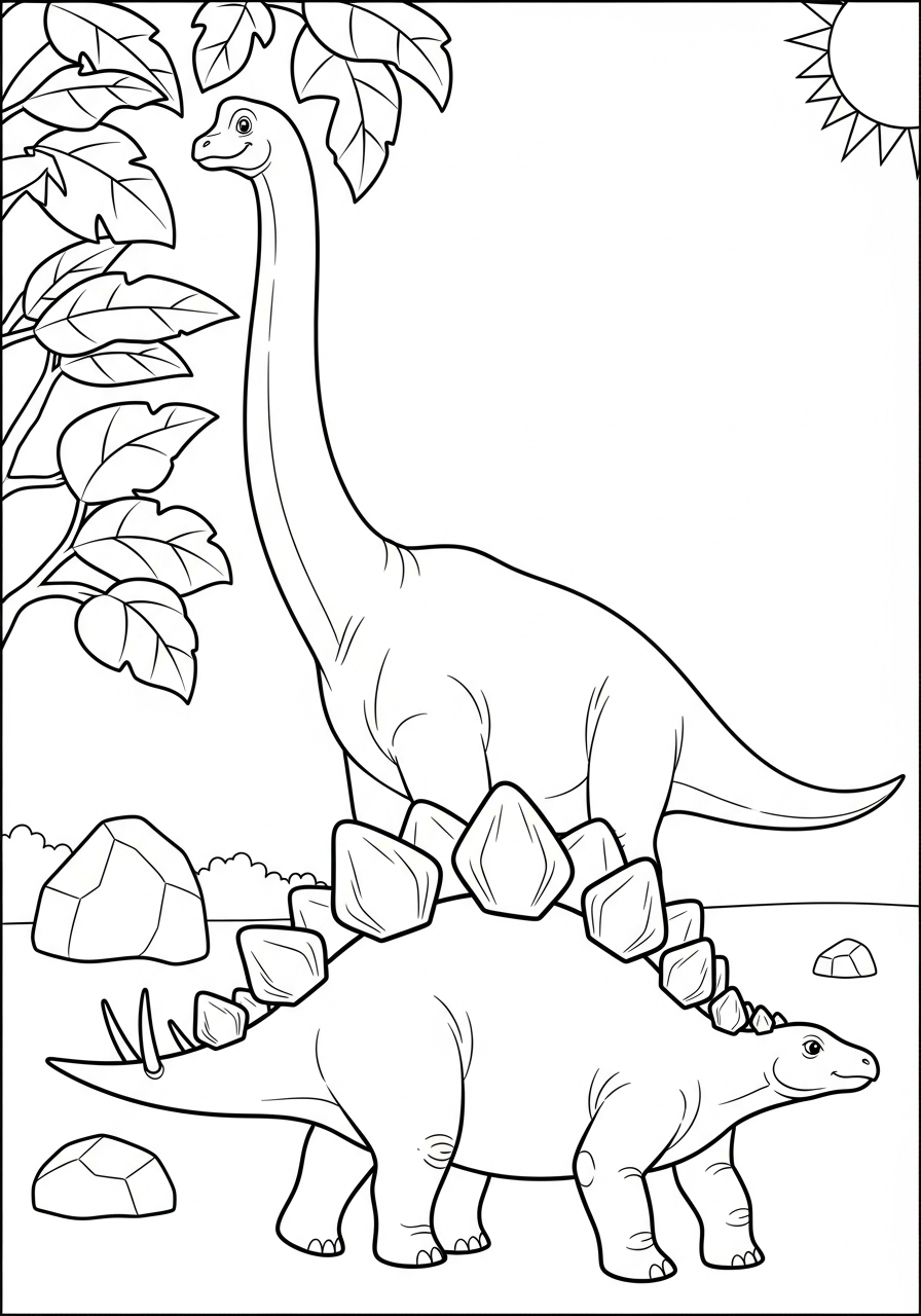Brachiosaurus Coloring Pages 4 Brachiosaurus and Stegosaurus friends together coloring page