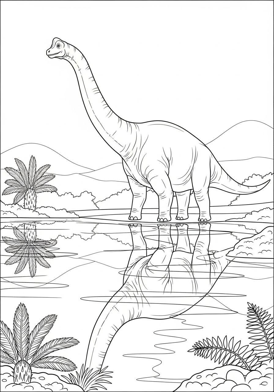 Brachiosaurus Coloring Pages 6 Brachiosaurus drinking water from lake coloring page