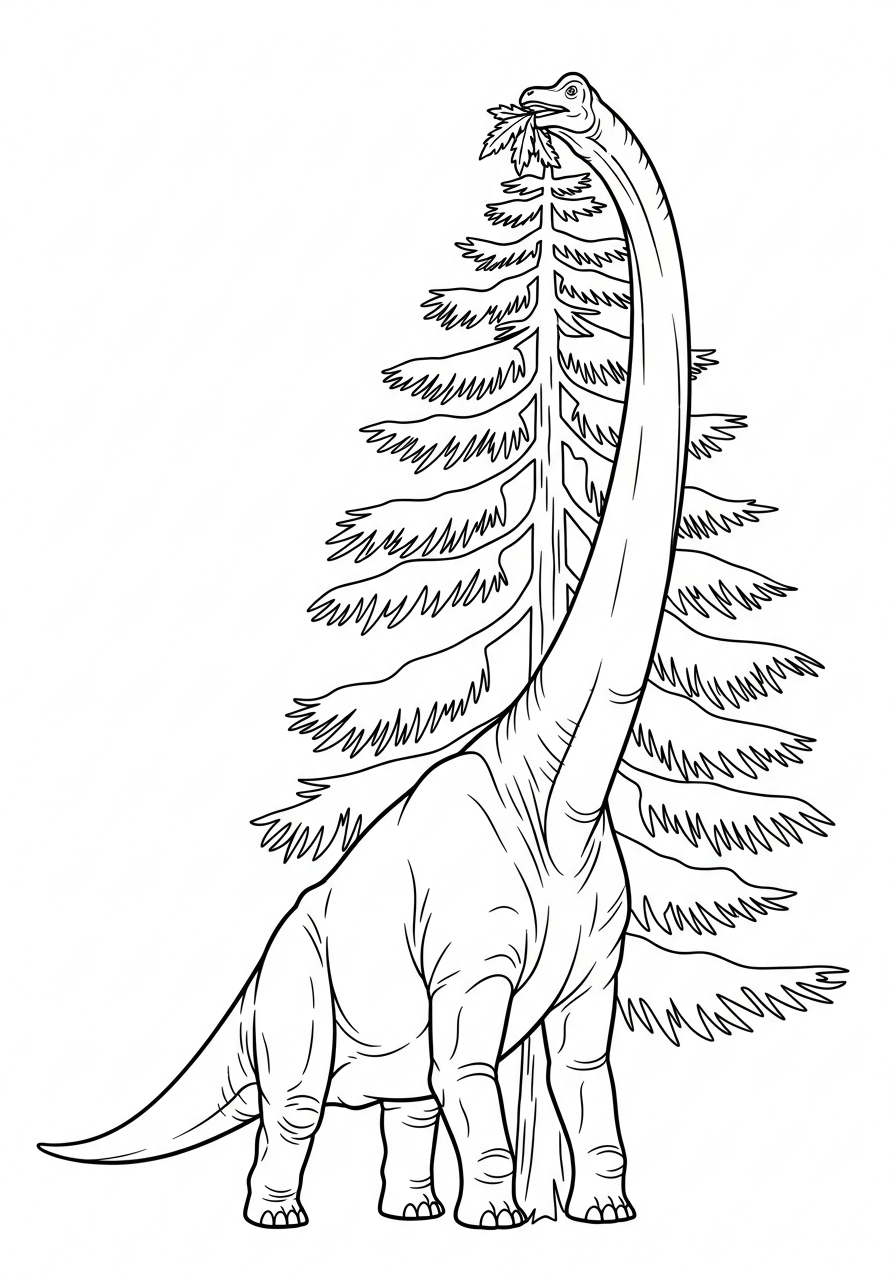 Brachiosaurus Coloring Pages 7 Brachiosaurus eating leaves from tall tree coloring page