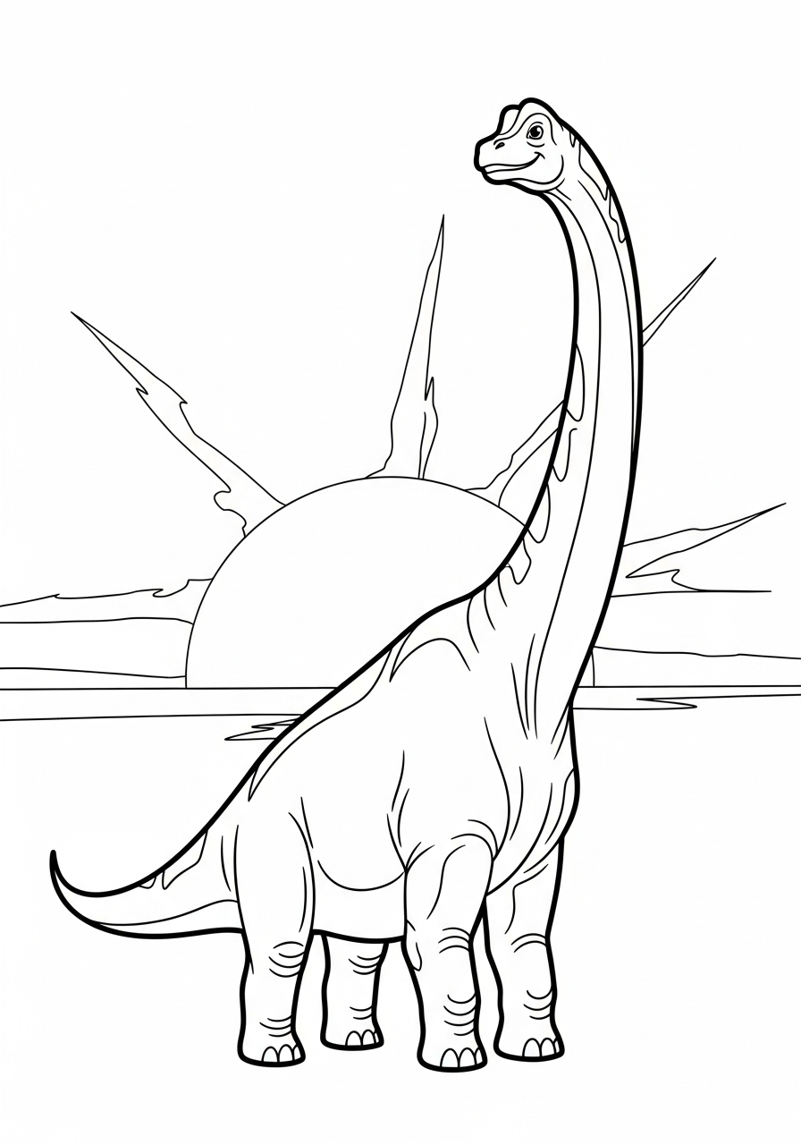Brachiosaurus Coloring Pages 10 Brachiosaurus silhouette against sunset background coloring page