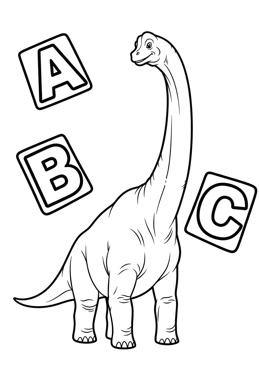 Brachiosaurus Coloring Pages 11 Brachiosaurus standing with alphabet letters coloring page