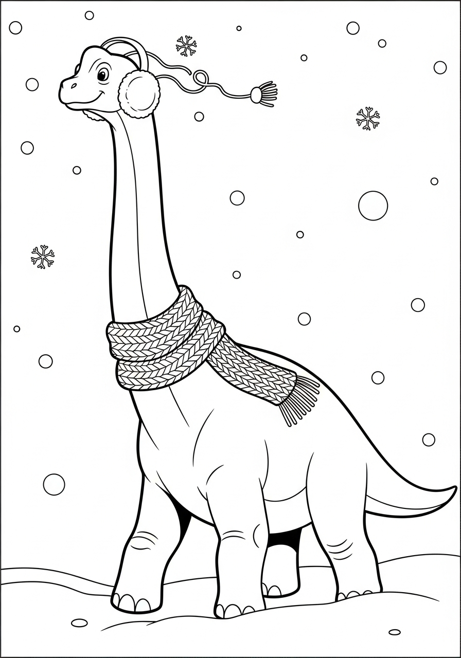 Brachiosaurus Coloring Pages 14 Brachiosaurus wearing scarf in snow coloring page