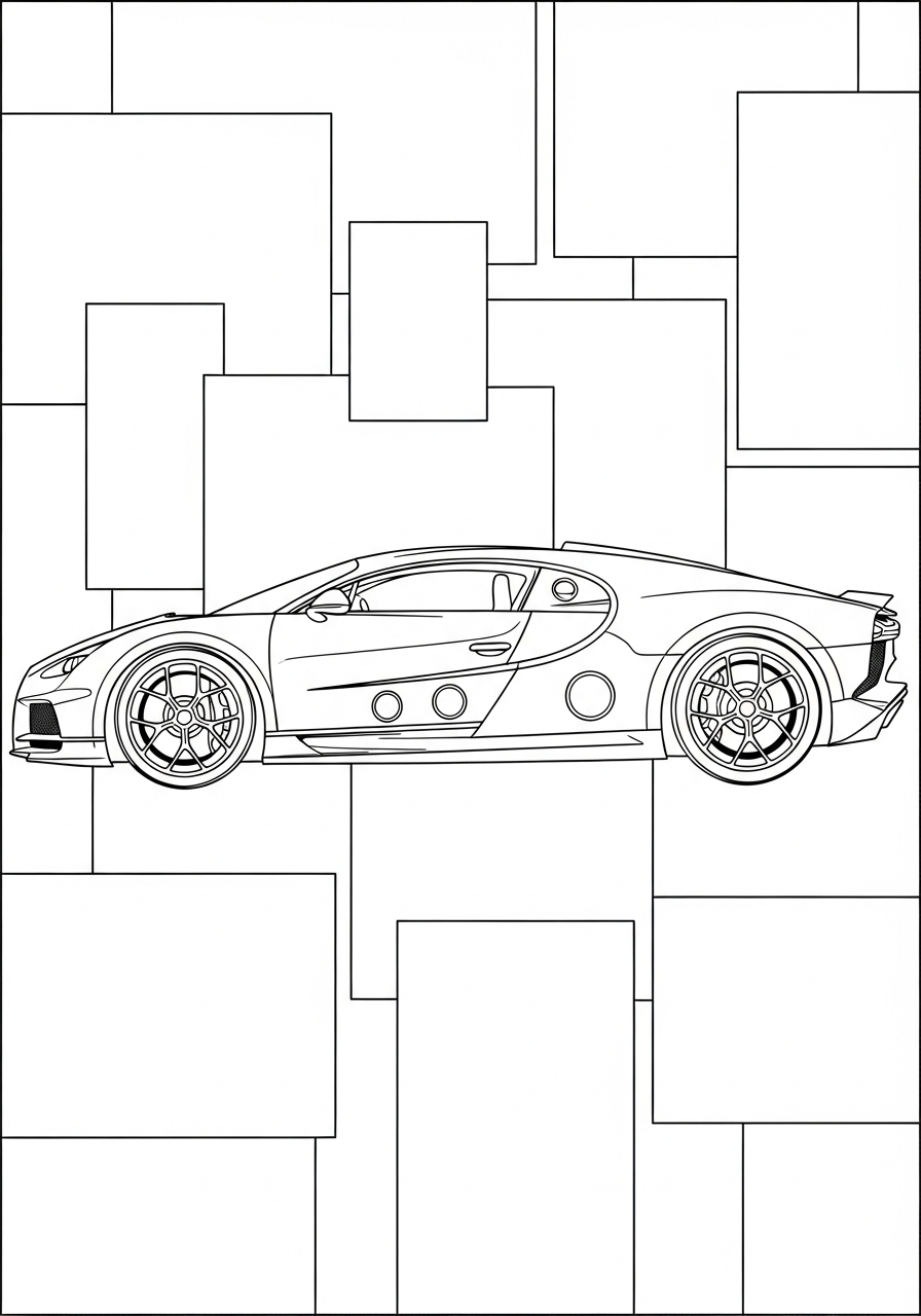 Bugatti Centodieci with geometric background coloring page