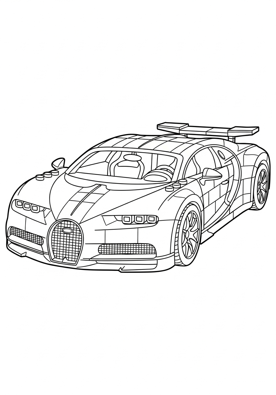 Bugatti made of building blocks coloring page