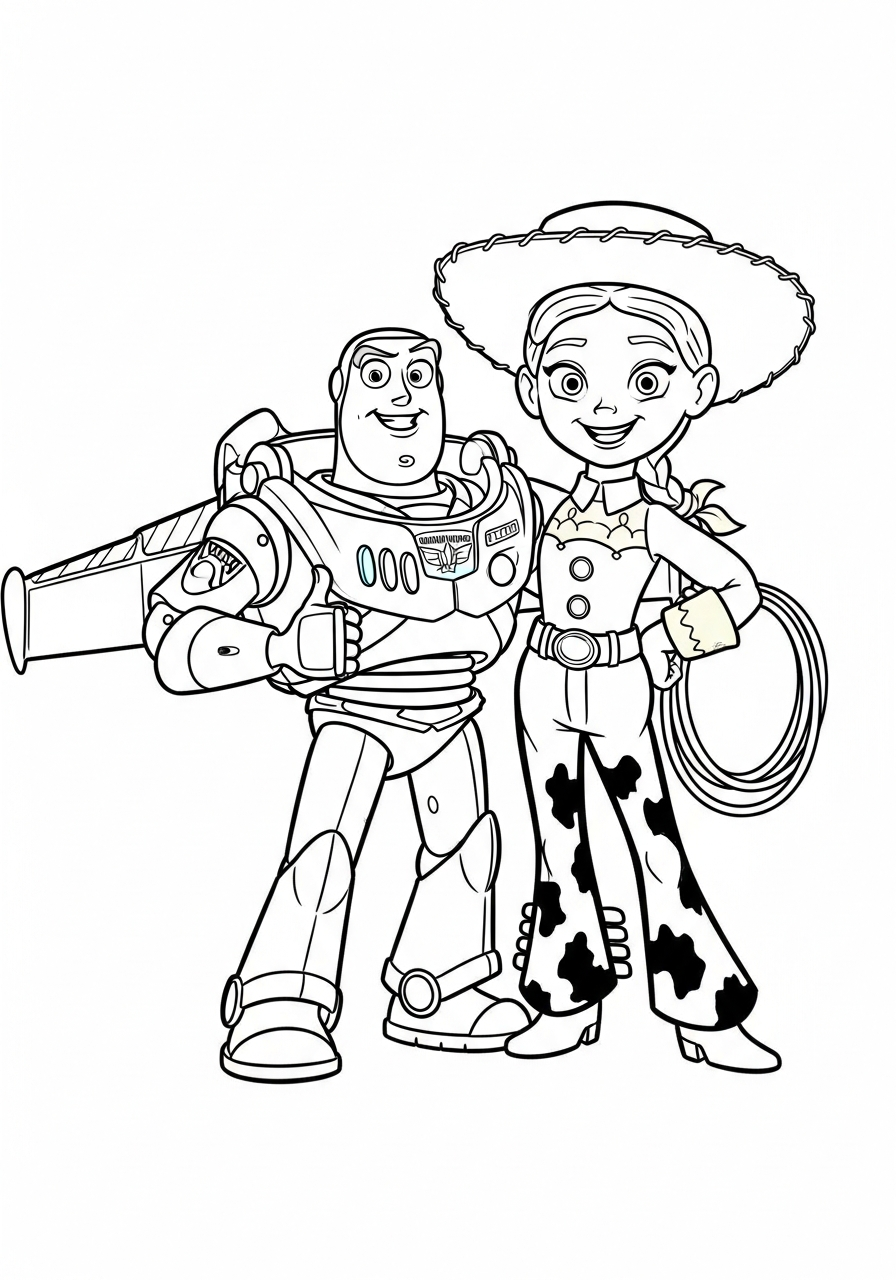 Buzz Lightyear Coloring Pages 2 Buzz Lightyear and Jessie pose together coloring page