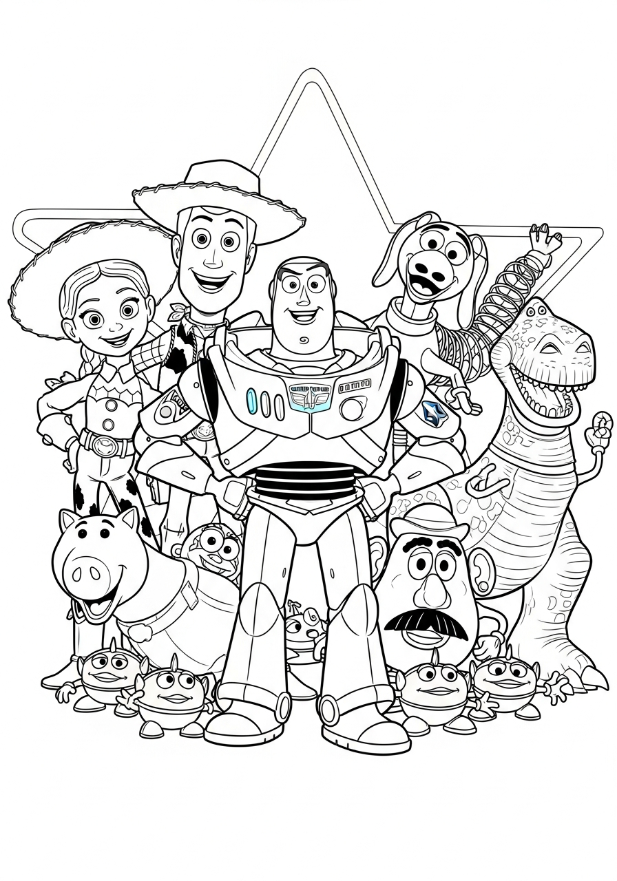 Buzz Lightyear Coloring Pages 5 Buzz Lightyear and the whole gang coloring page