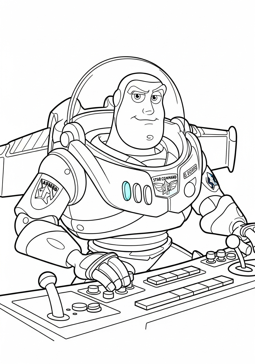 Buzz Lightyear Coloring Pages 8 Buzz Lightyear at Star Command controls coloring page